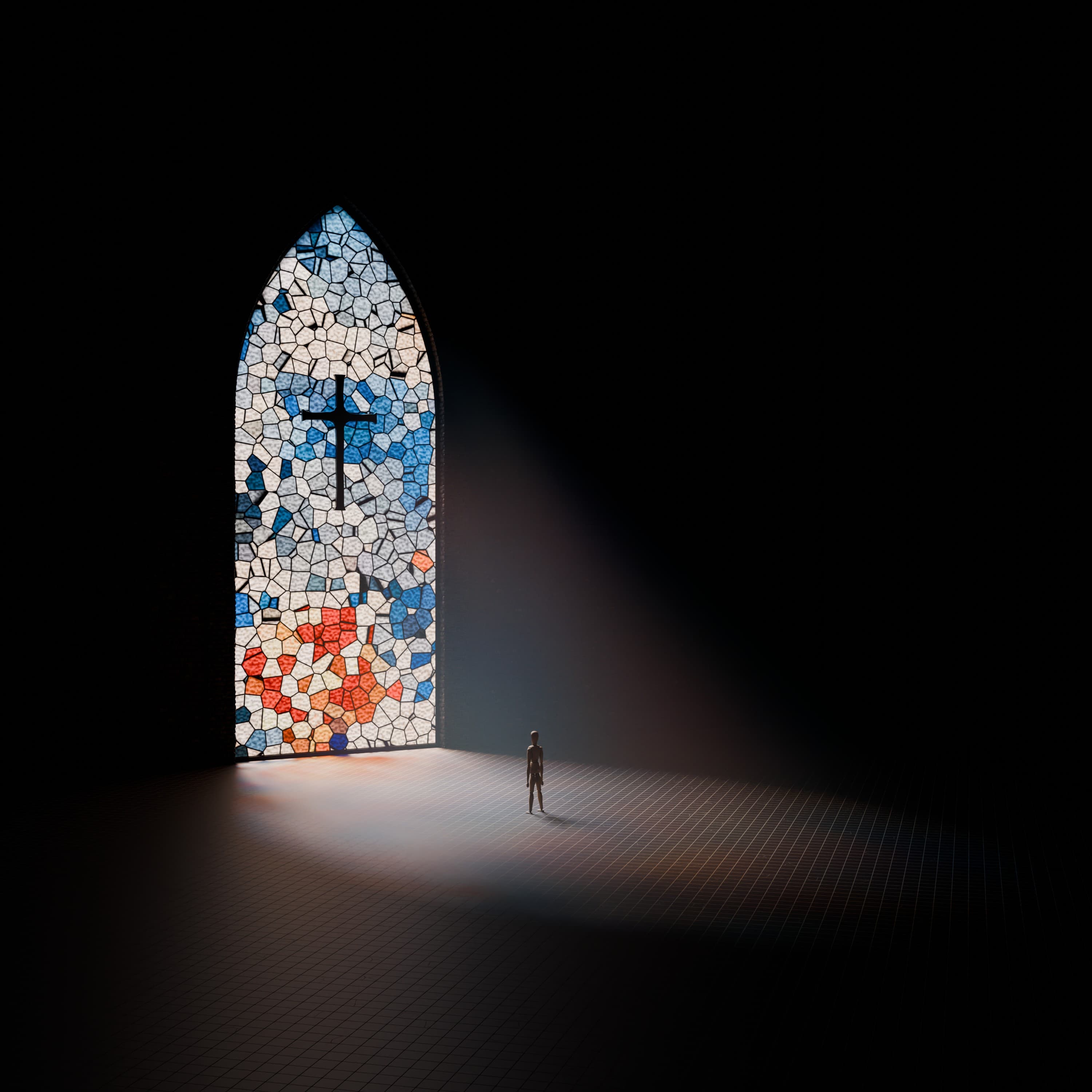 A man in front of a cross