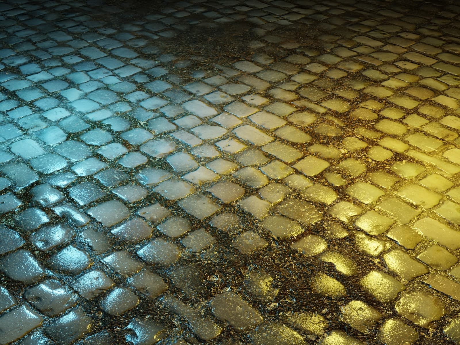 Wet cobblestone
