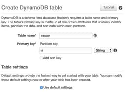 Create DynamoDB table